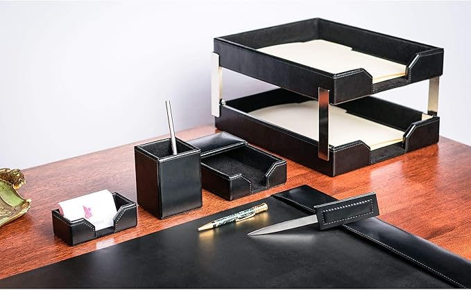 DACASSO Bonded Leather Desk Set - Luxury Leather Desk Pad & Desk Organization Essentials
